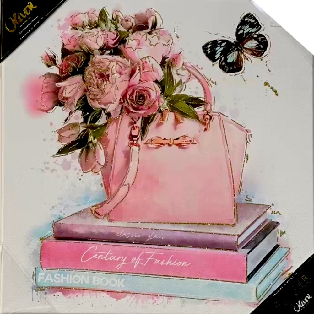 💗{OLIVER GAL} Fashion Pink Bag | Gold Glitter Embellishment Canvas Wall Art!